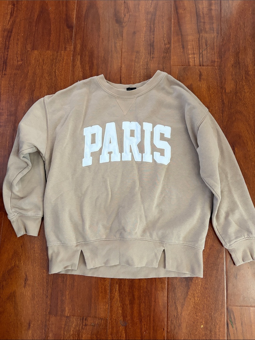 art class Beige Crewneck Sweatshirt with White PARIS Appliqué